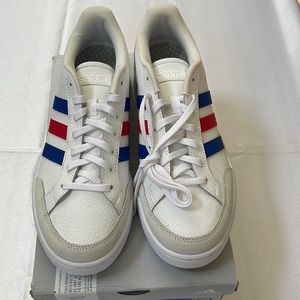 Brand new Adidas shoes, color white with red and blue stripe, size 9
